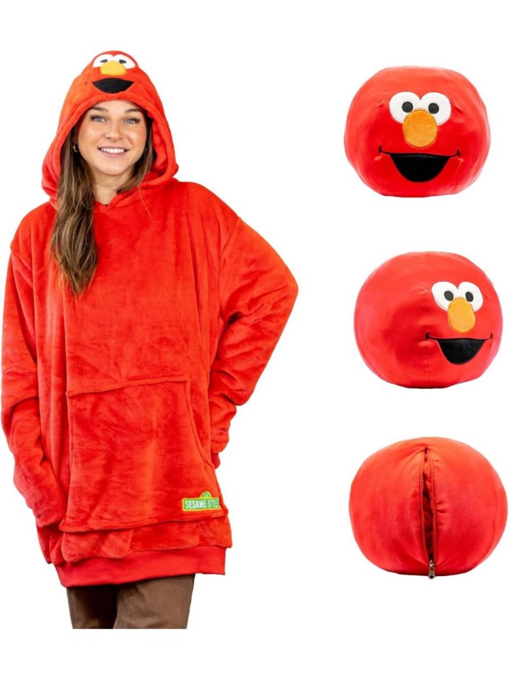 Cozy Oversized Elmo Blanket Hoodie - Plush Snugable Wearable Throw for Adults